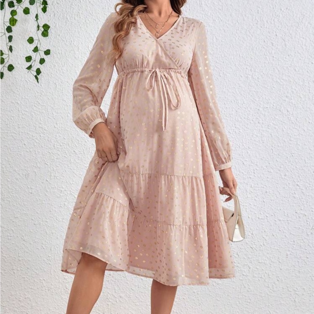 SHEIN Pink Ruffled Tiered Sundress with Bishop Sleeves